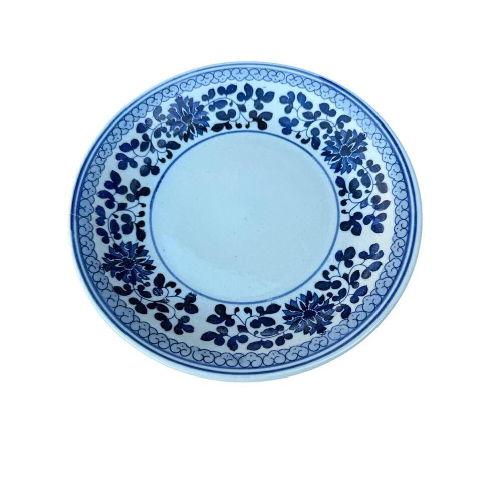 Antique Chinese Blue and White Jingdezhen Transfer Ware Lotus Pattern 4 Plate